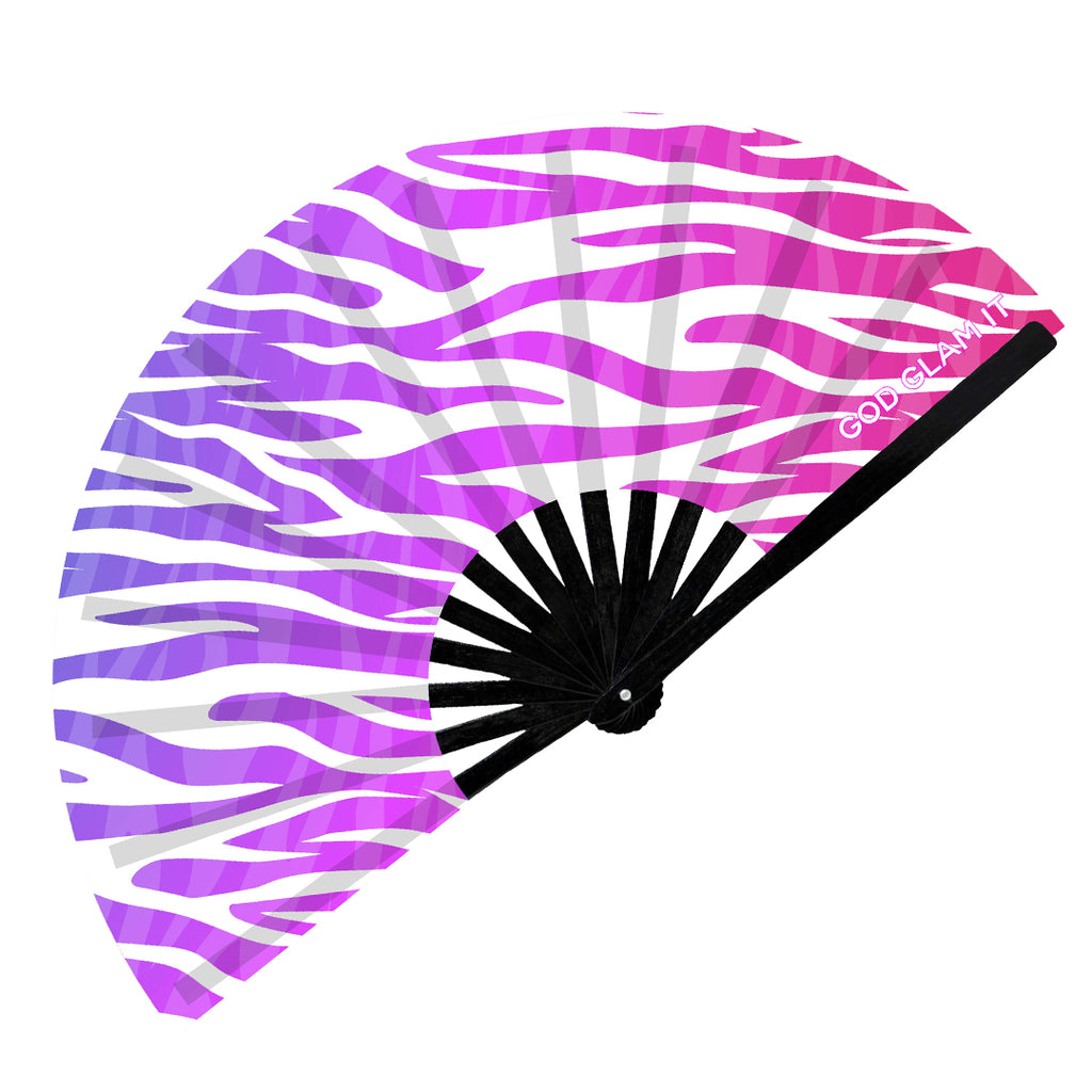 Neon Zebra Hand Fan