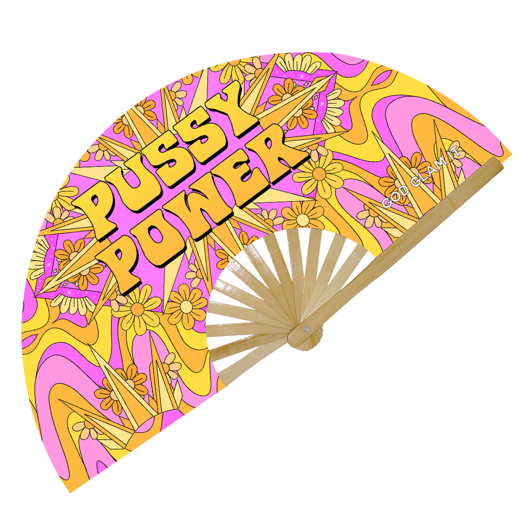 Pussy Power UV Edm-Rave Bamboo Hand Fan