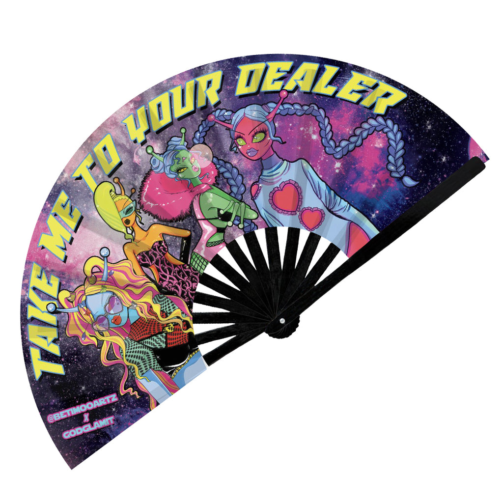 Take Me To Your Dealer EDM-RAVE Bamboo Hand Fan