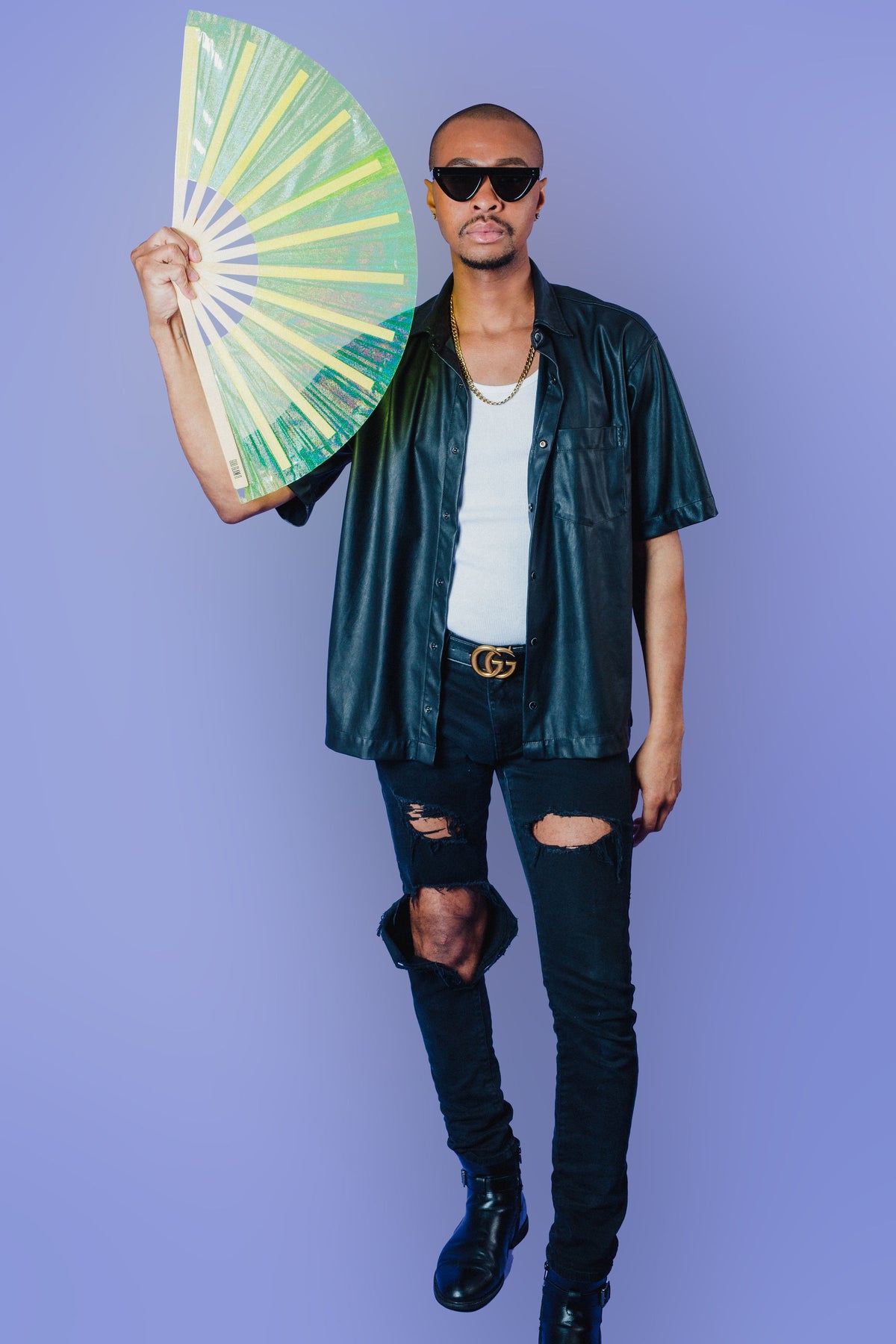 Yellow Glitter Iridescent Fan | God Glam It